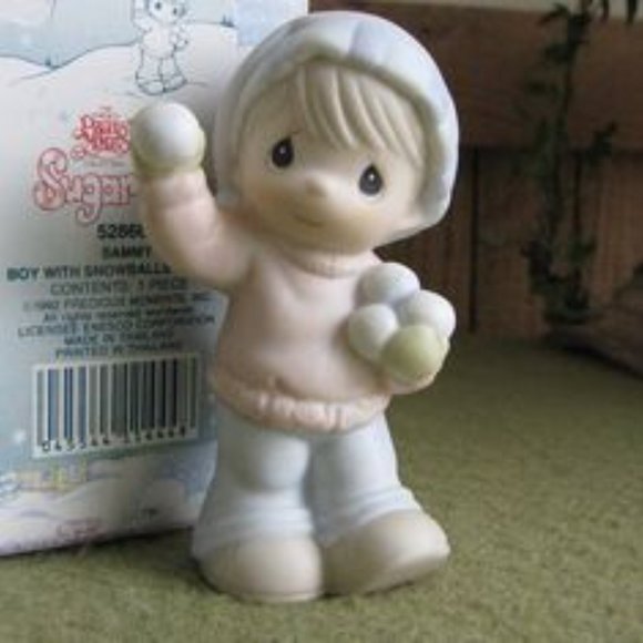 Precious Moments Sugar Town Sammy, Boy with Snowballs Figurine, 528668 - Picture 8 of 9